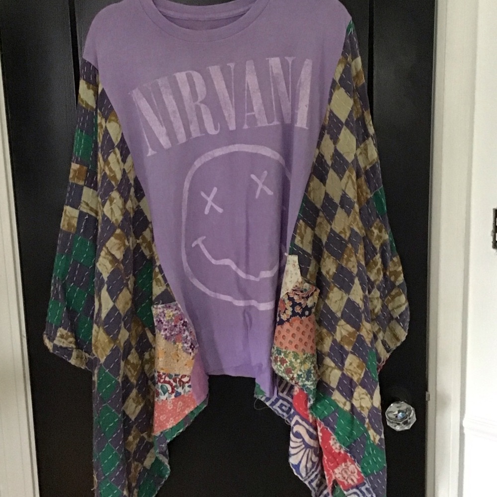 Purple Nirvana Graphic Tee With Patchwork Kimono - image 1